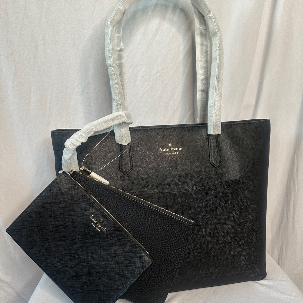 NWT Kate Spade Black Tote Bag with 2 Pouches